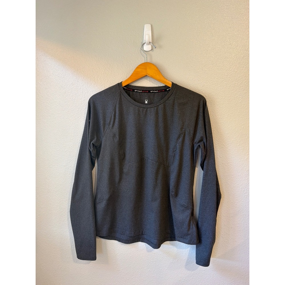 Spyder Active Top Women Lg Charcoal Grey Long Sleeve Performance Shirt Athletic